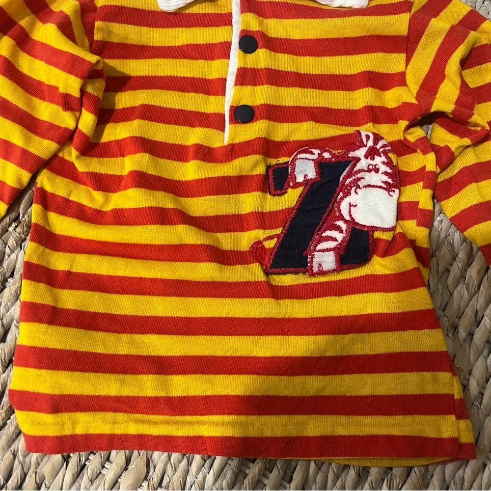 Vintage Carters Long Sleeved striped shirt Size 3T  Zebra Embroidered Yellow Red